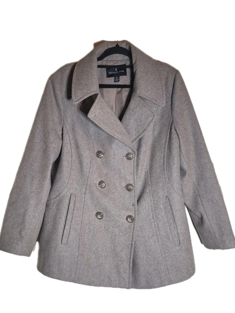 London Fog Women's Taupe Heather Double Breasted Wool Peacoat Size XL EUC
